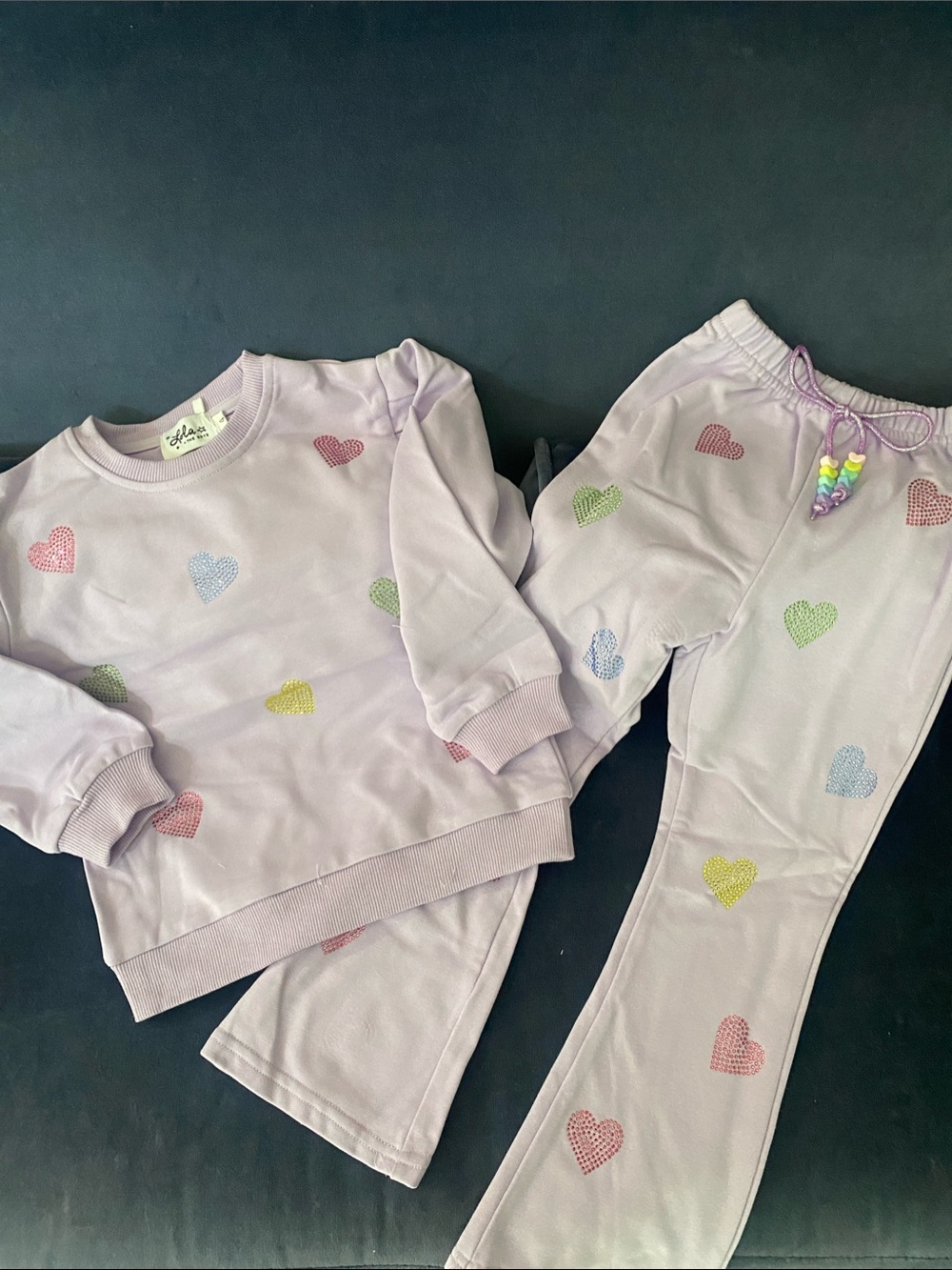 Lola + The Boys Lavender Heart Pajama Set with Rainbow Bead Tie